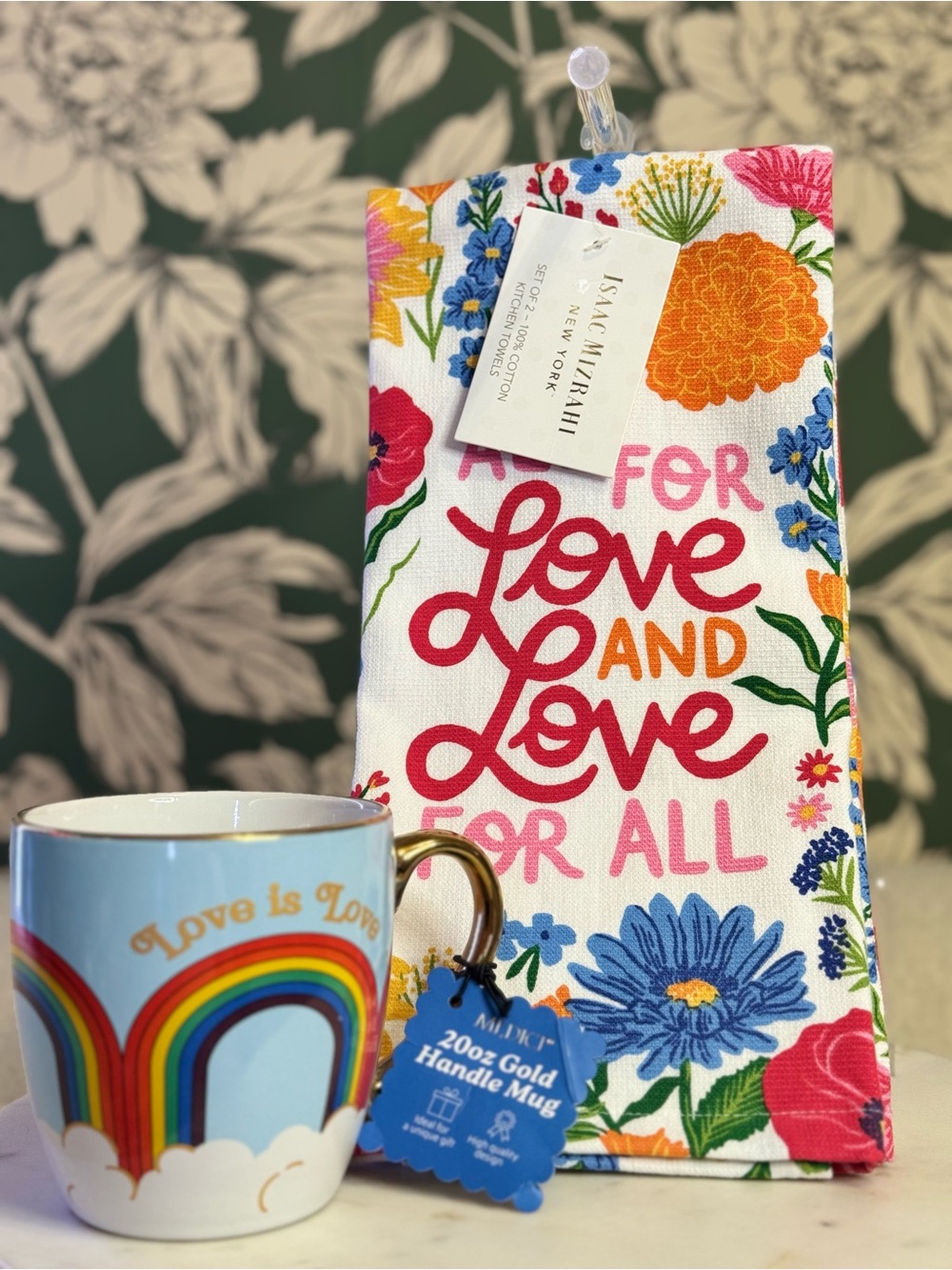 🏳️🌈 Isaac Mizrahi 'All For Love' Floral Tea Towel & Mug NWT